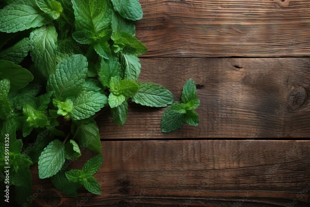  a bunch of green leaves sitting on top of a wooden table next to a bottle of water and a cup of cof