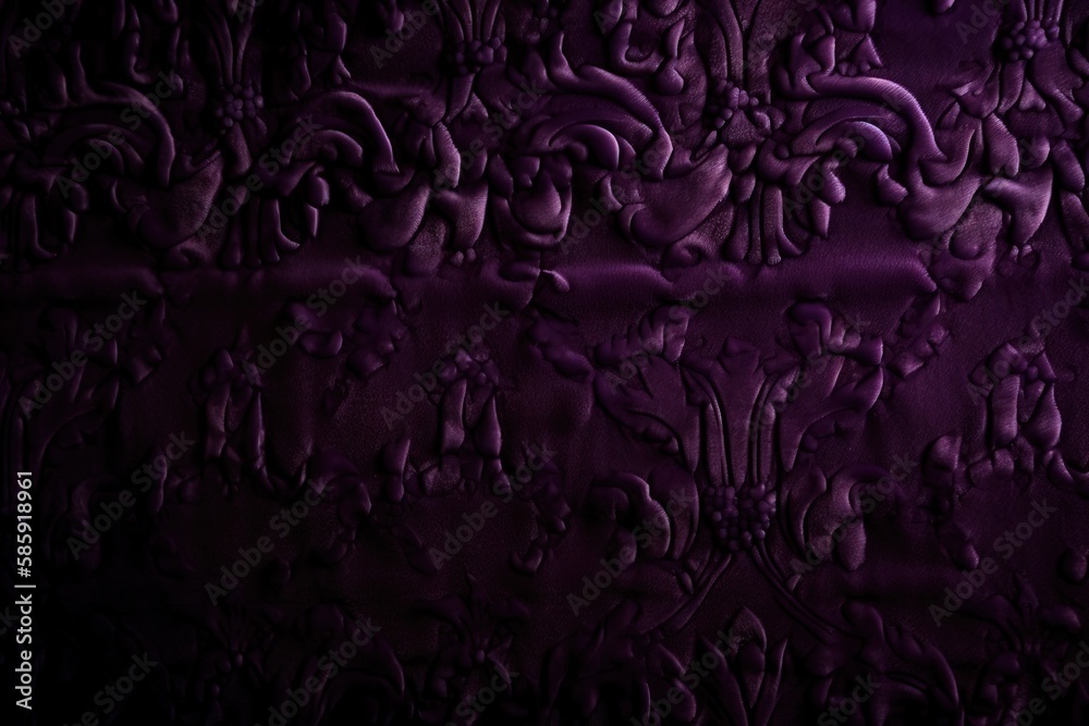  a purple background with a pattern of flowers and leaves on it, with a black background and a white