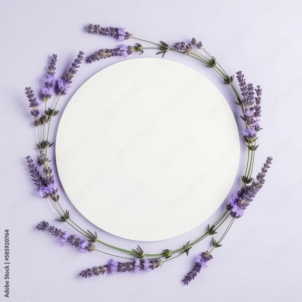 Lavender circle frame. Illustration AI Generative.