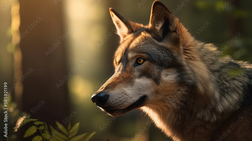 Wolf in forest. Illustration AI Generative.