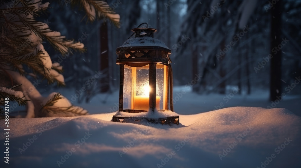 Christmas background with lantern. Illustration AI Generative