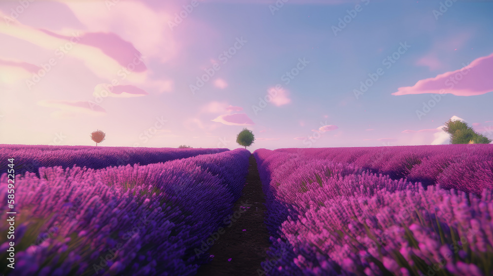 Lavender field. Illustration AI Generative.