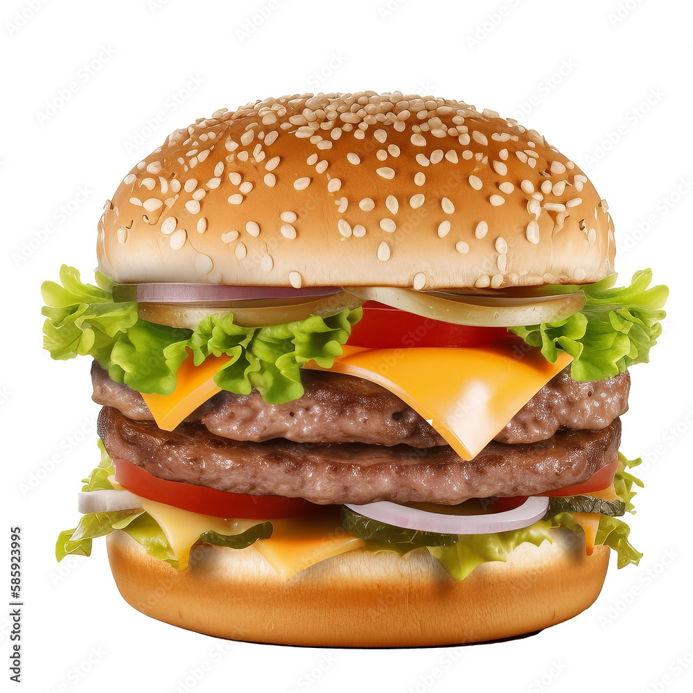 Beef burger isolated. Illustration AI Generative.