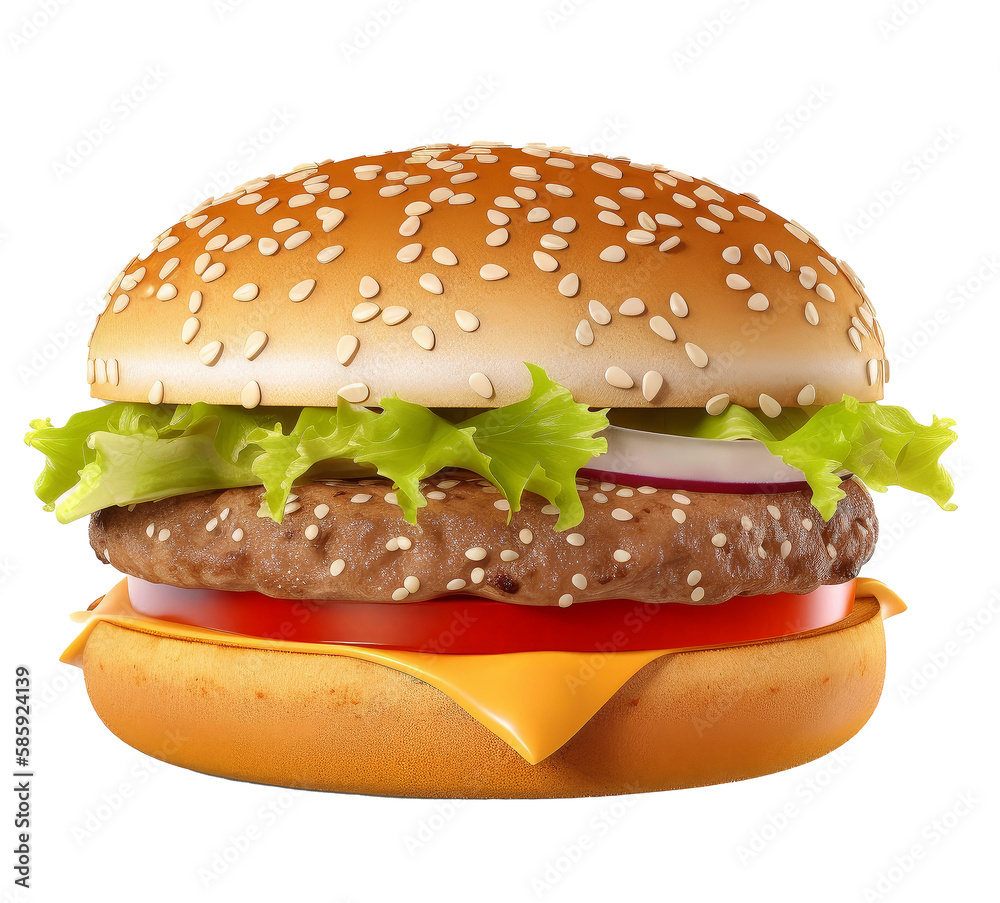 Beef burger isolated. Illustration AI Generative.