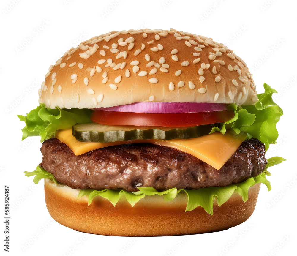 Beef burger isolated. Illustration AI Generative.