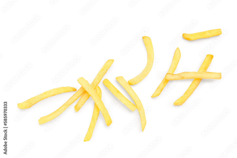 Tasty french fries on white background