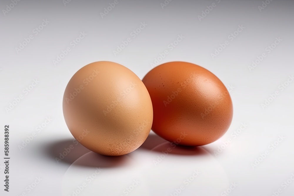 Illustration of two fresh brown eggs on a clean white background created with Generative AI technolo