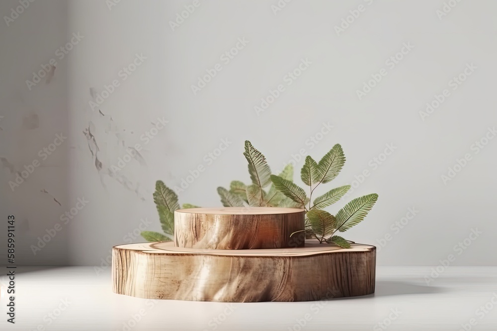 potted plant on a wooden stand created with Generative AI technology