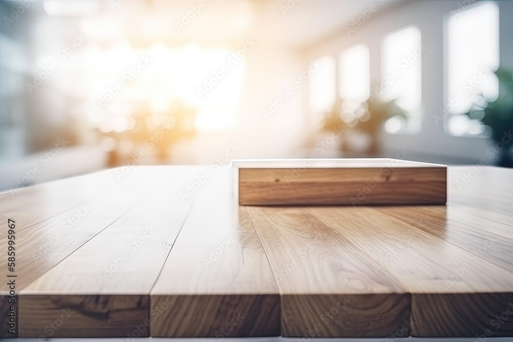 wooden table top with a blurred background created with Generative AI technology