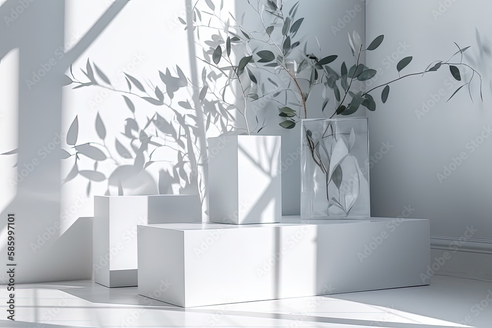 minimalistic white vase with a green plant inside created with Generative AI technology