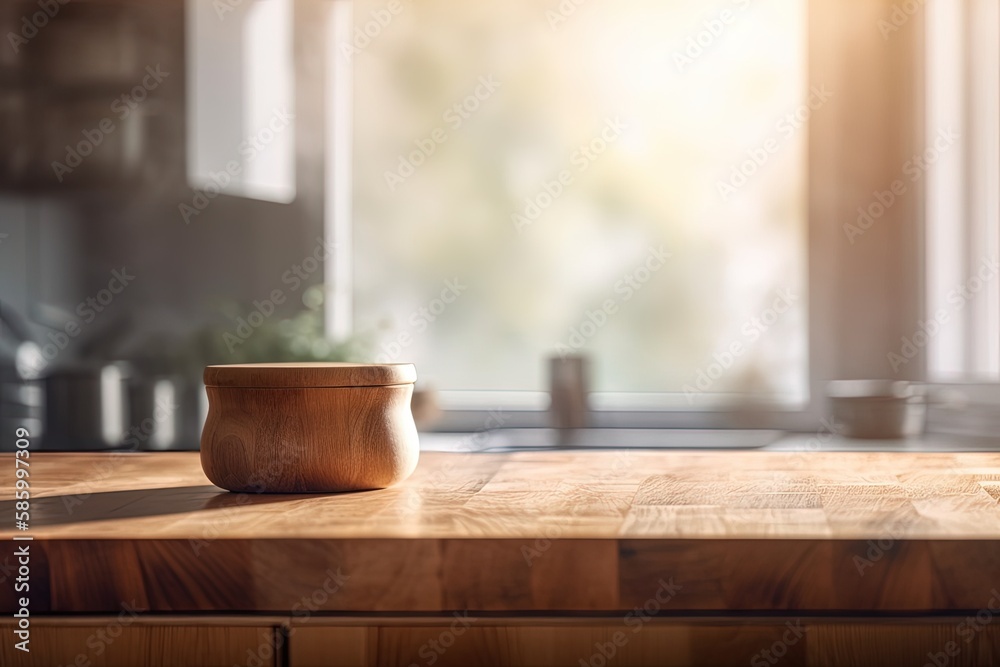 rustic wooden bowl resting on a wooden table created with Generative AI technology