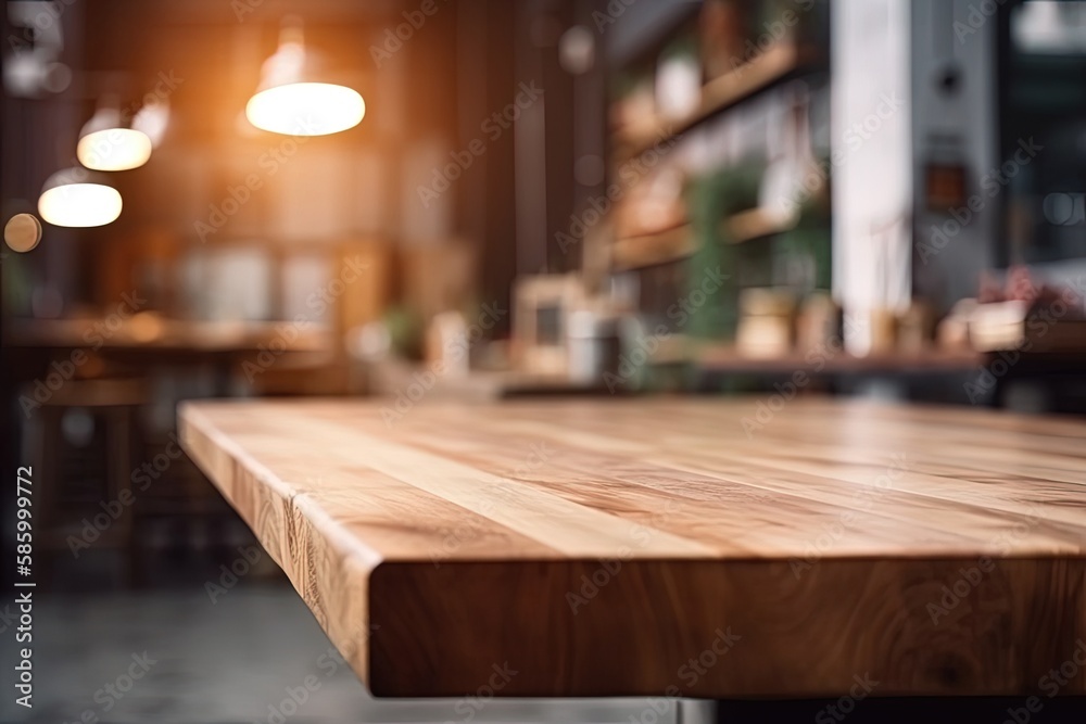 rustic wooden table setting in a cozy restaurant created with Generative AI technology