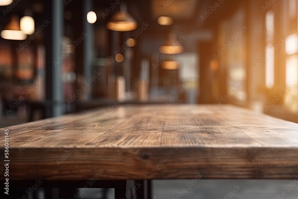 rustic wooden table in front of a charming countryside building created with Generative AI technolog