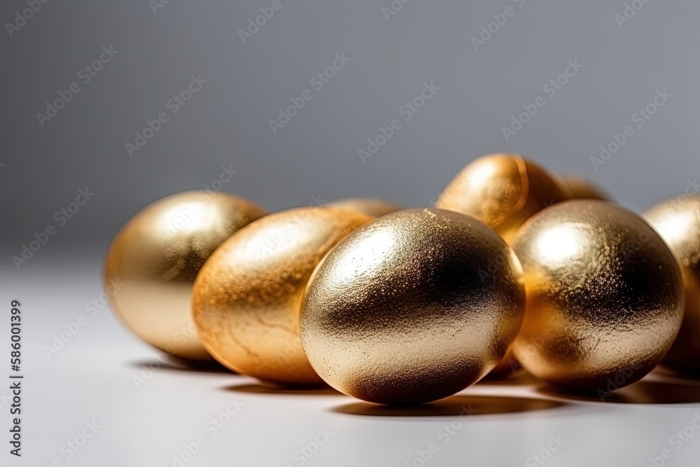 table with golden eggs in a row created with Generative AI technology