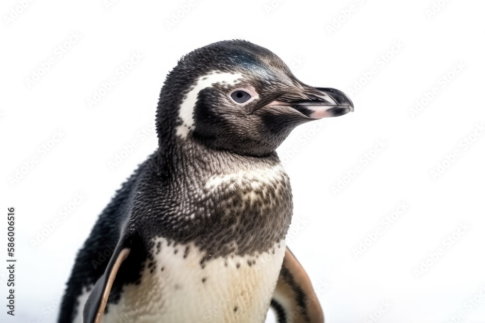 cute penguin up close against a white background created with Generative AI technology