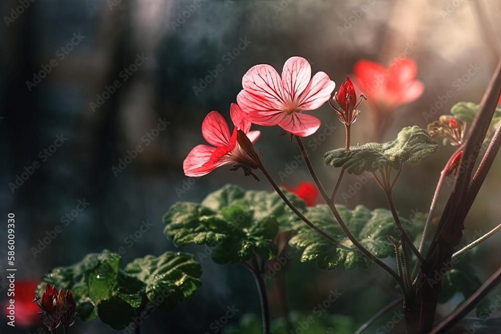 vibrant red flower blooming on a lush green plant created with Generative AI technology