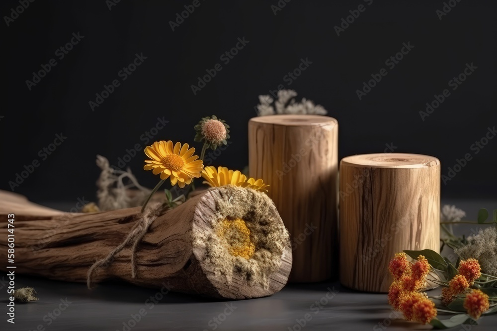 colorful bouquet of flowers arranged on a wooden table created with Generative AI technology