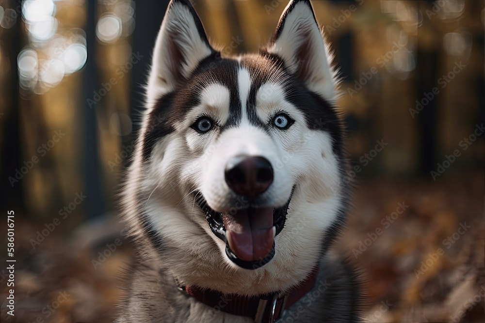 majestic husky dog with piercing blue eyes up close created with Generative AI technology