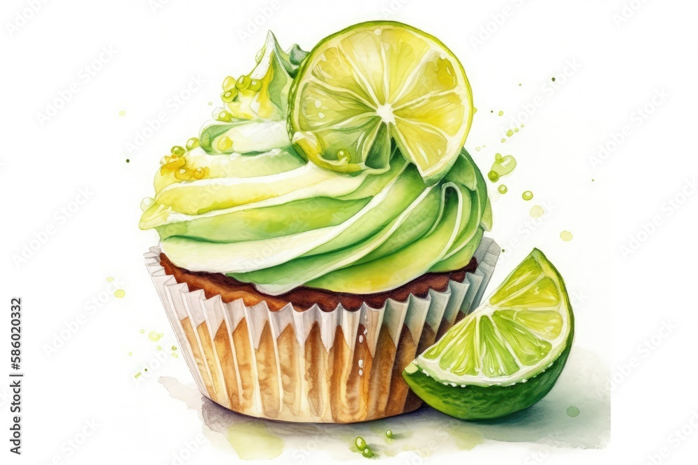 cupcake with lime and lime slice decoration created with Generative AI technology