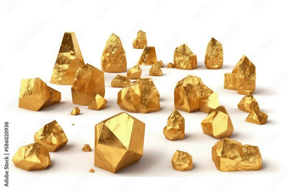 pile of shiny gold nuggets on a white background created with Generative AI technology