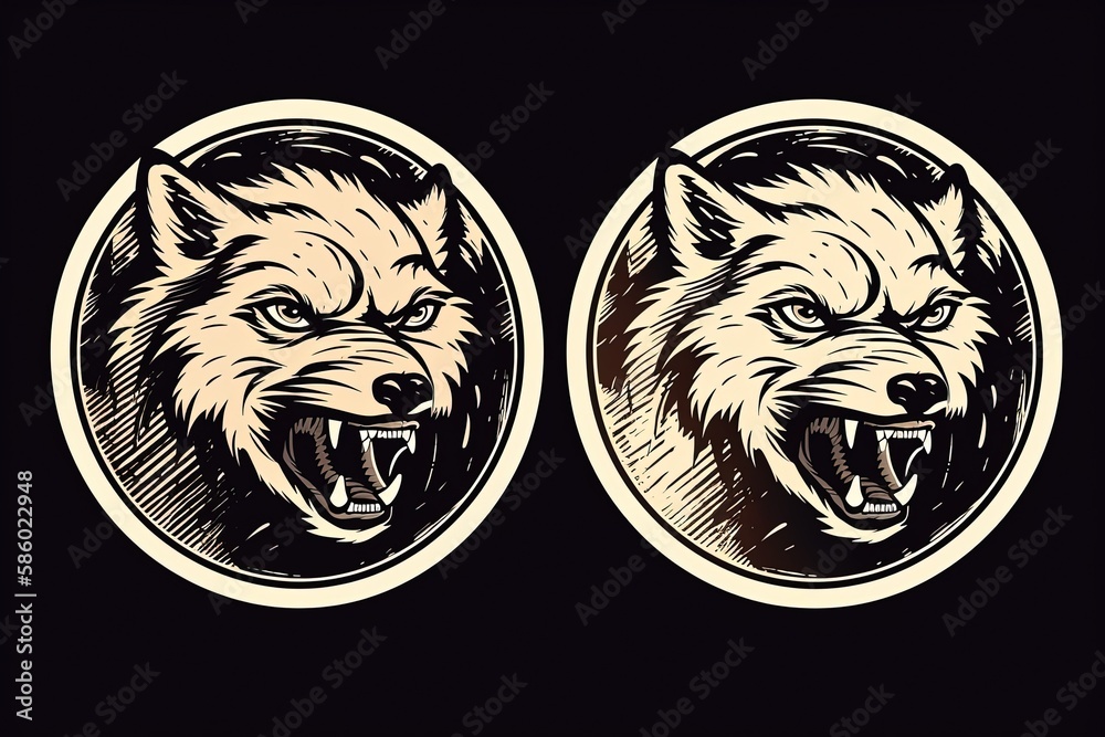 Illustration of two wolves facing each other with open mouths created with Generative AI technology