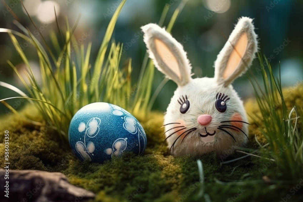 cute bunny holding an Easter egg created with Generative AI technology