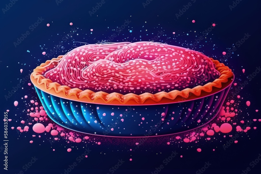 colorful pie resting on a wooden table created with Generative AI technology