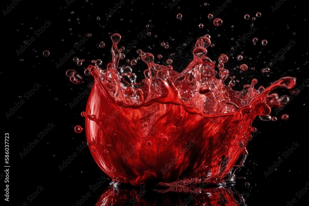 Illustration of red liquid splashing and mixing with water in a dynamic motion created with Generati