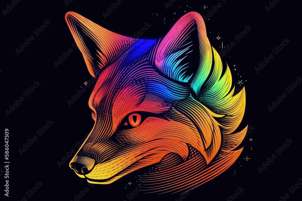 vibrant wolfs head on a dark backdrop created with Generative AI technology