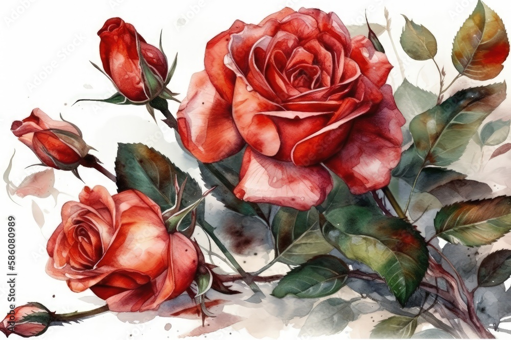 vibrant bouquet of red roses on a white background created with Generative AI technology