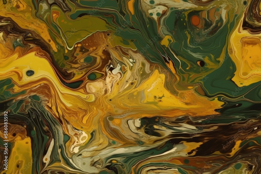 abstract painting featuring shades of yellow and green created with Generative AI technology