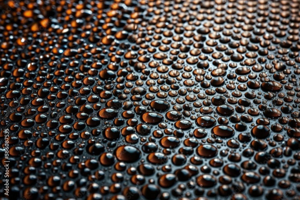 Illustration of close-up water droplets on a textured surface created with Generative AI technology