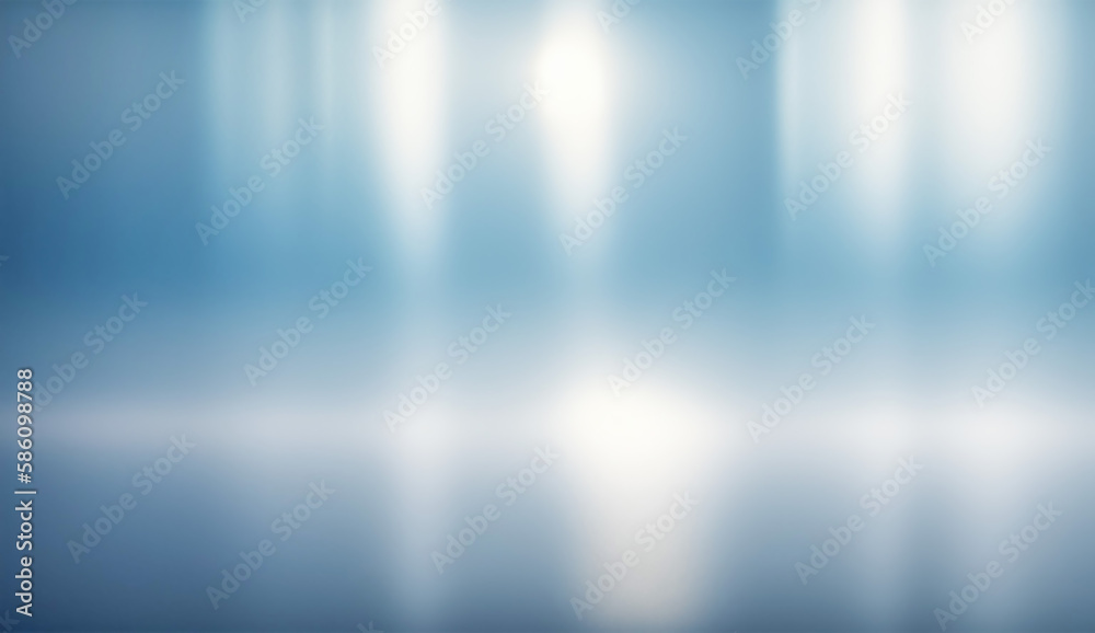 Abstract light blue blurred background with beautiful lighting spots and reflections.