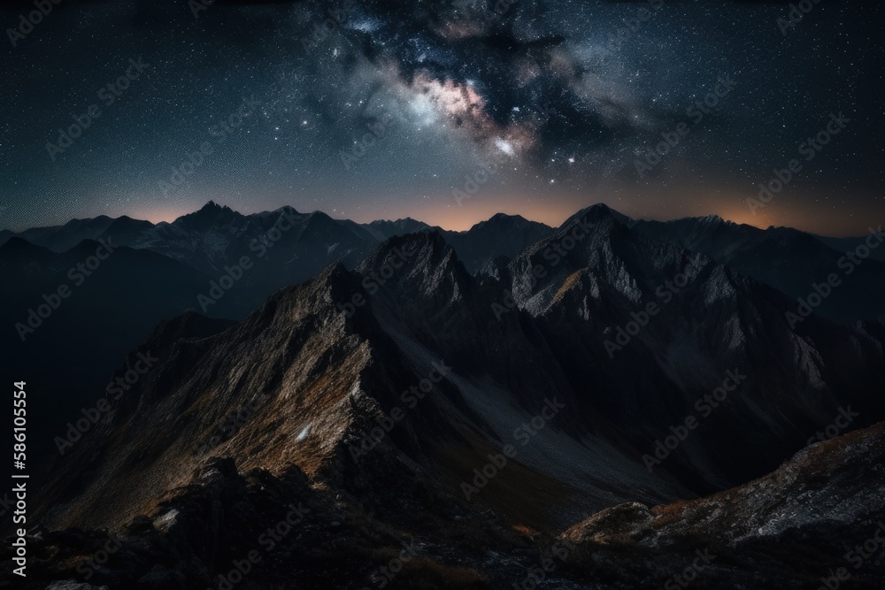 breathtaking view of stars shining over majestic mountain peaks at night created with Generative AI 