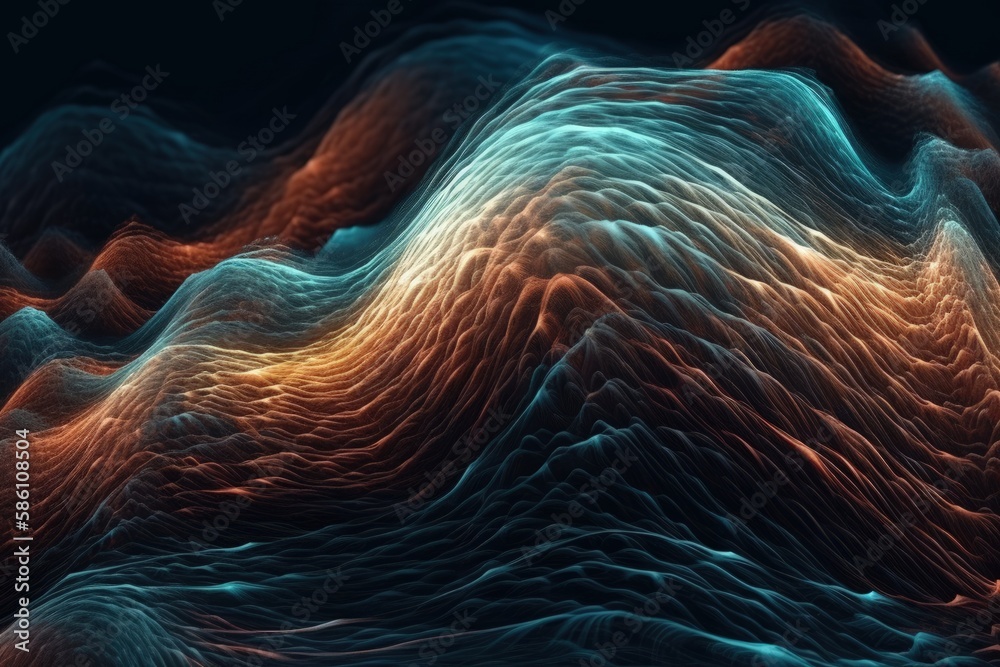 majestic mountain range rendered in 3D computer graphics created with Generative AI technology