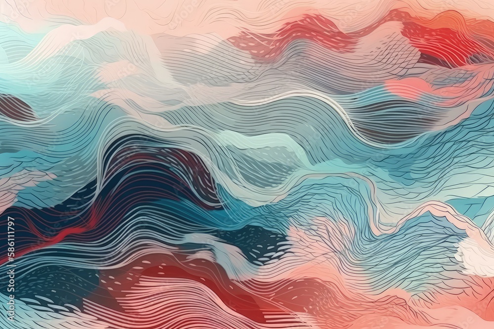 abstract painting with colorful wavy lines created with Generative AI technology