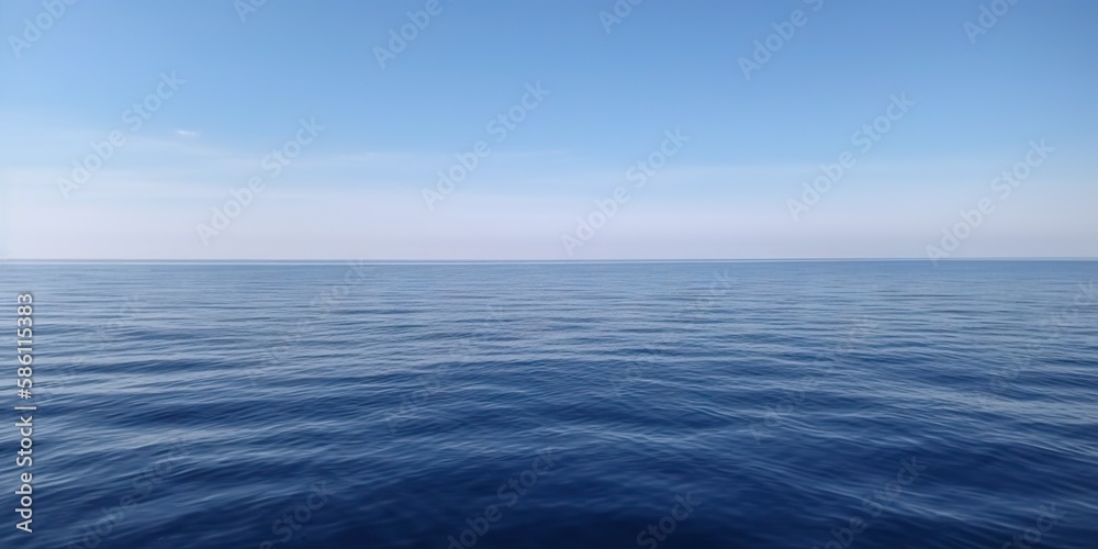 Panorama landscape of empty blue sea and sky blue background. Generative AI