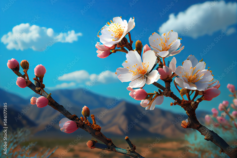 AI generates illustrations peach blossom