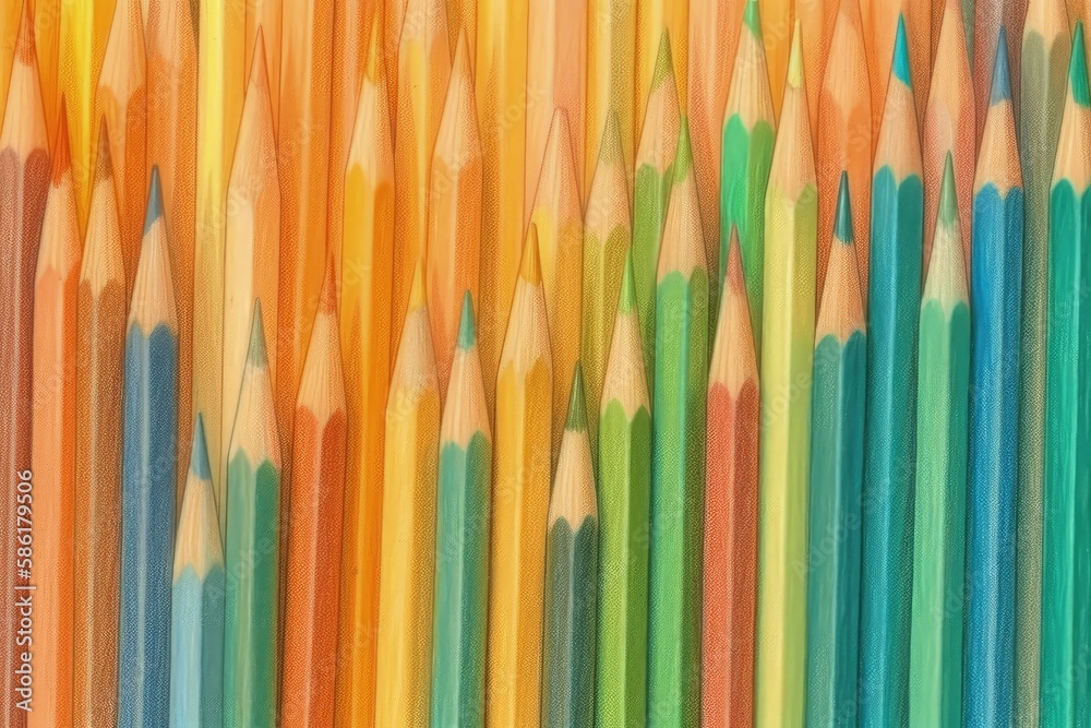 colorful array of sharpened pencils arranged in a neat row created with Generative AI technology