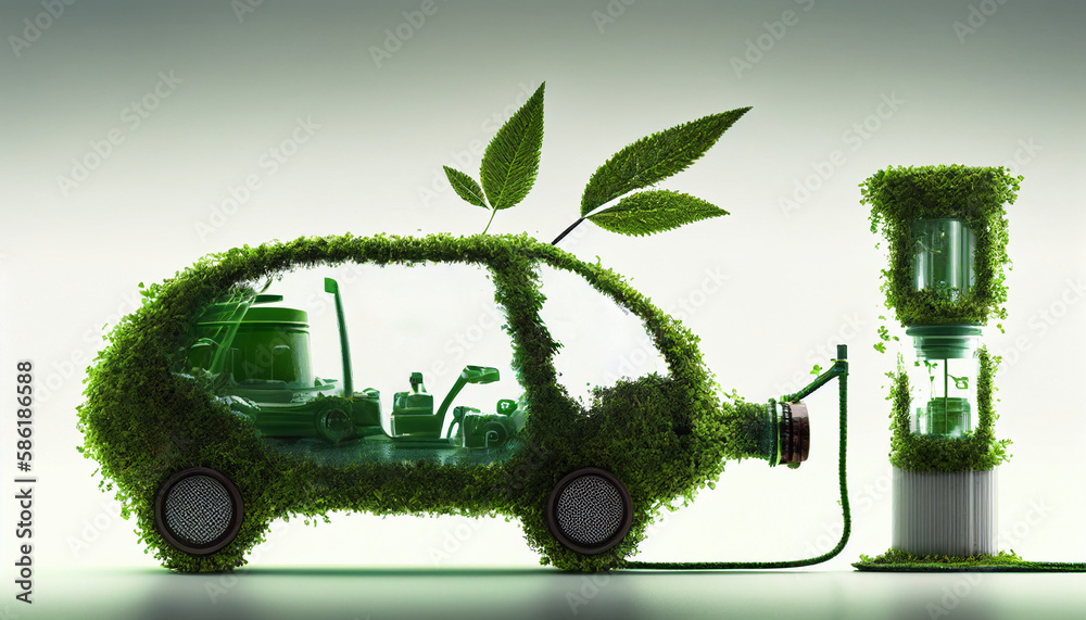 Creative illustration: Wind energy power generation to charge new energy vehicles