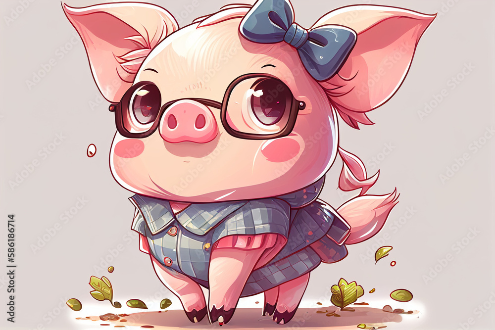 Creative cartoon illustration piglet