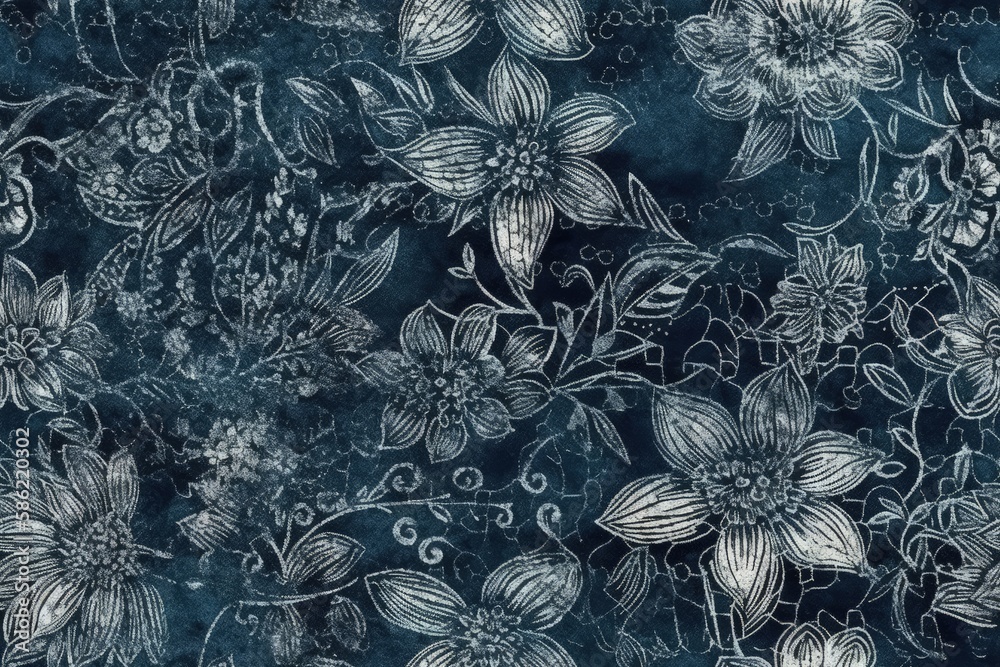 blue background with white flowers created with Generative AI technology