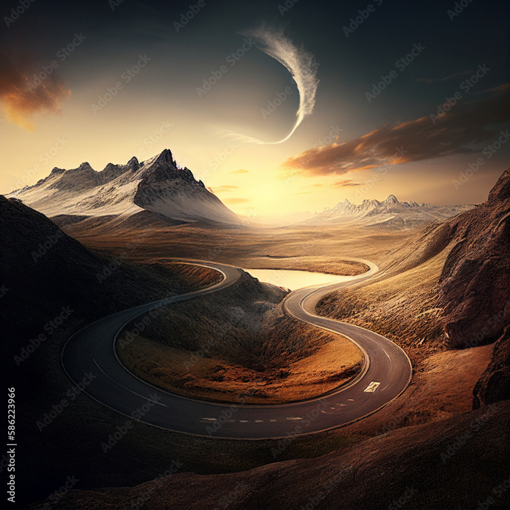 AI generates illustrations mountain road