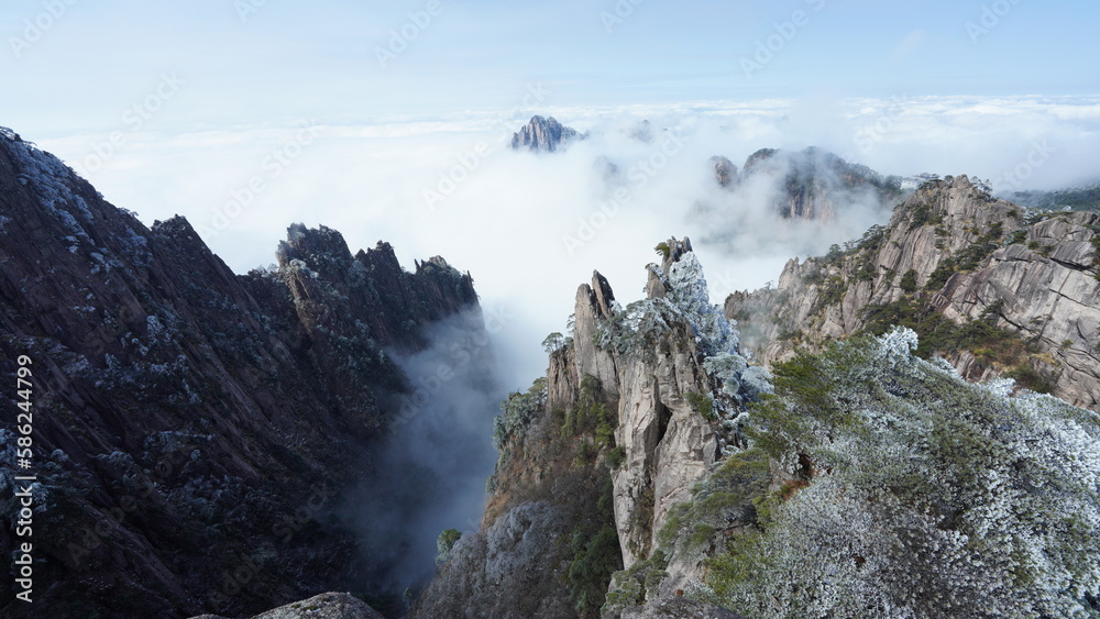 The beautiful frozen mountains view coverd by the white snow and ice in winter