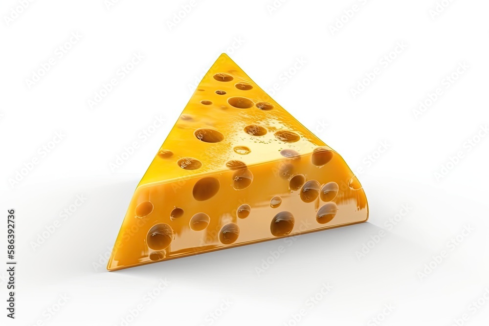 Swiss cheese with distinct holes and yellowish-orange rind. Generative AI