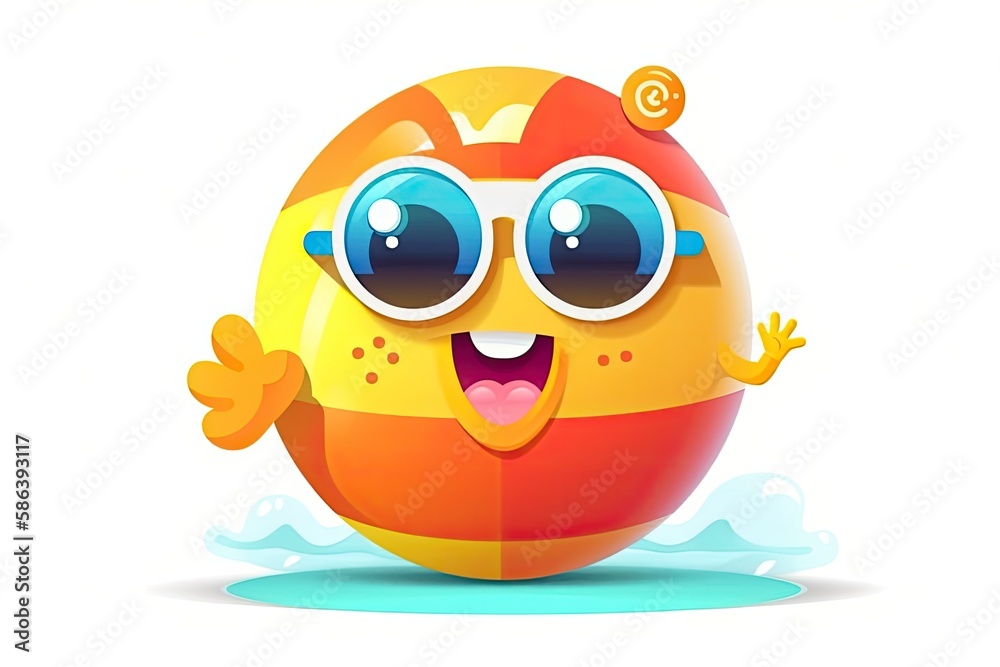 fun and quirky summer-themed beach ball with sunglasses. Generative AI