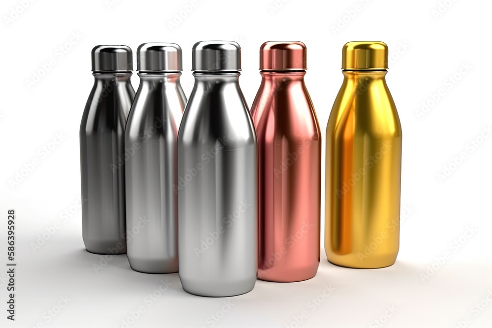 three bottles of different colors arranged together. Generative AI