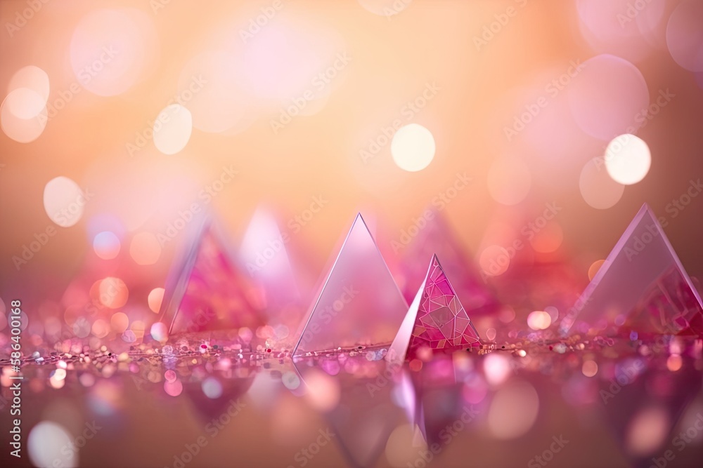 pink pyramid sculptures arranged on a table. Generative AI