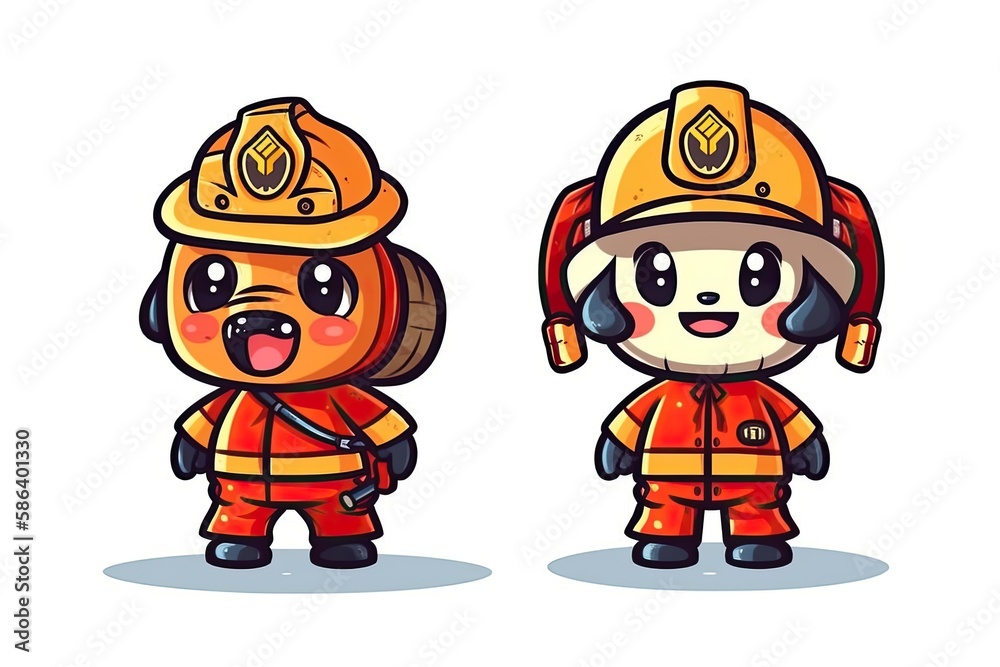 fireman and a panda bear in a cartoon style. Generative AI