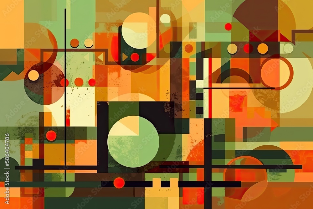 an abstract painting with geometric shapes and vibrant colors. Generative AI